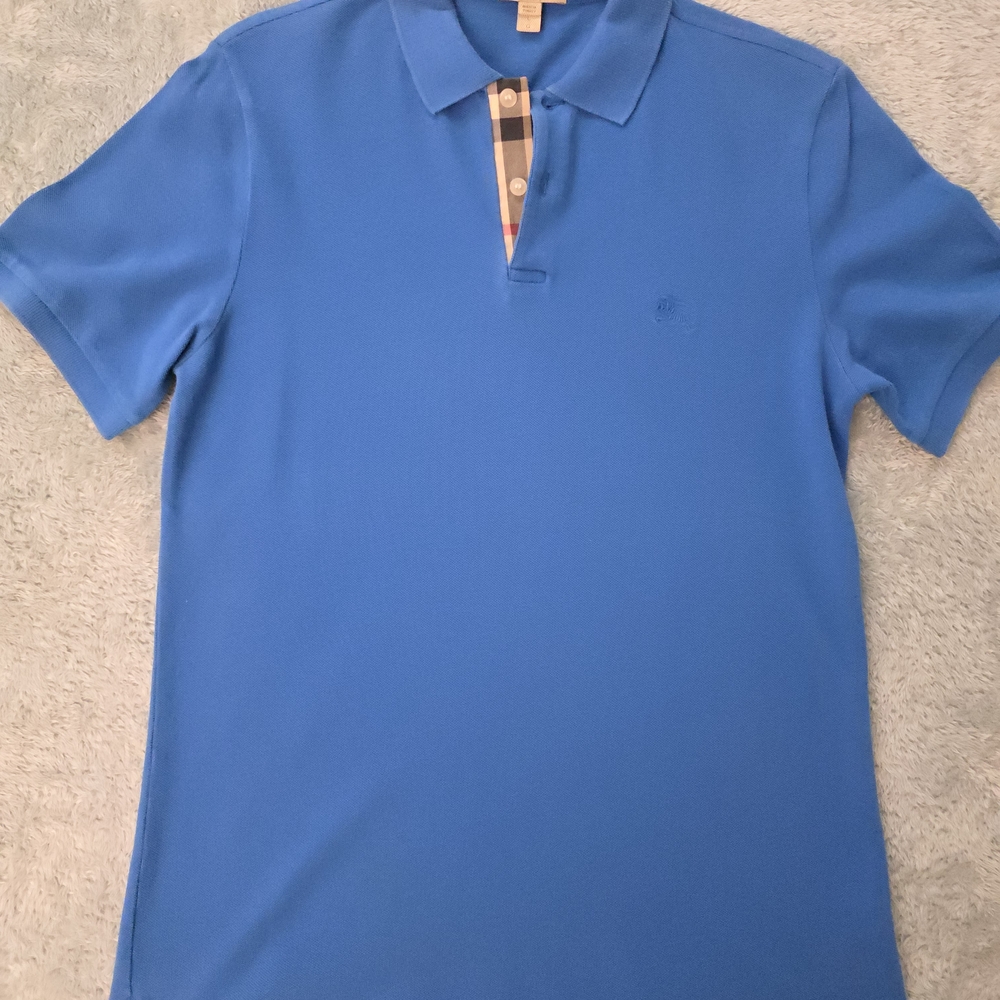Burberry Brit Royal Blue Polo Shirt w Check Collar sz L